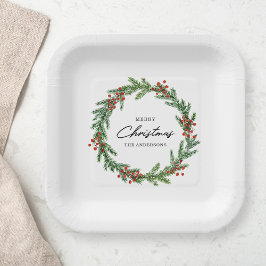 Rustic Berry Wreath Kerstvakantie Papieren Bordje