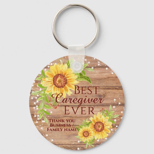 Rustic Best Caregiver Floral Sunflower Sleutelhanger (Voorkant)