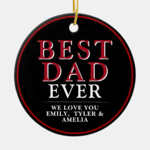 Rustic Best Dad Black Red Typografie Foto Keramisch Ornament