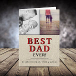 Rustic Best Dad ever Father Day 2 Photo Collage Kaart<br><div class="desc">Rustic Best Dad's Day Two Photo Collage Kaart. Beste vader ooit met twee fotosjablonen. Pas het aan met twee foto's, uw namen en aangepast met uw persoonlijke bericht binnenin. De moderne tekst is in trendy zwarte en rode typografie en de achtergrond is roestachtig beige textuur. U kunt om het even...</div>