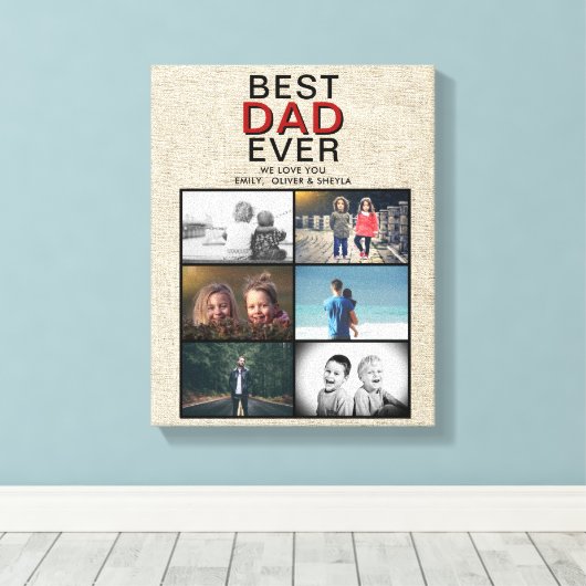 Rustic Best Dad ever Father Day 6 Photo Collage Canvas Afdruk (Insitu (Houten vloer))
