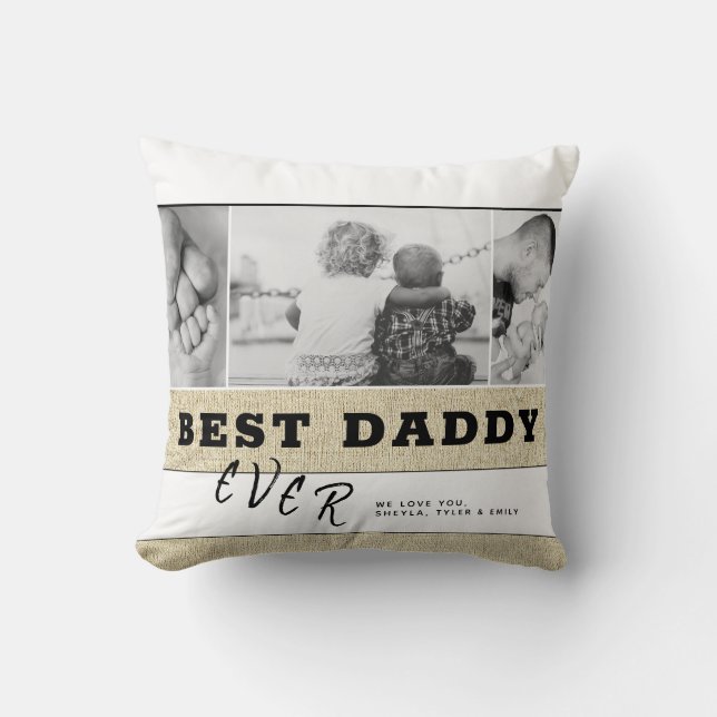 Rustic Best Dad ever Father Day Photo Collage Kussen (Voorkant)