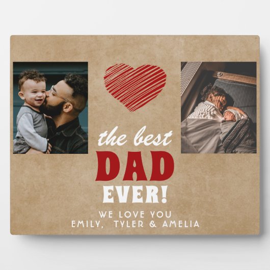 Rustic Best Dad Ever Red Heart 2 Foto Fotoplaat (Voorkant)