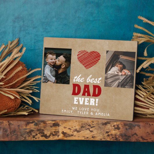 Rustic Best Dad Ever Red Heart 2 Foto Fotoplaat (Zijkant)