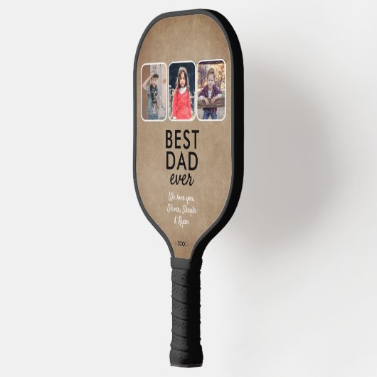 Rustic Best Dad Ooc 3 Kinder Photo Collage Pickleball Paddle (Links)
