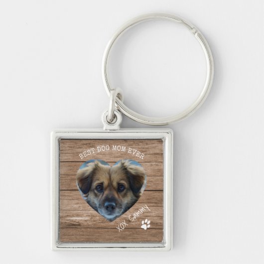Rustic Best Dog Mam Ever Foto & Paw Print Sleutelhanger (Voorkant)