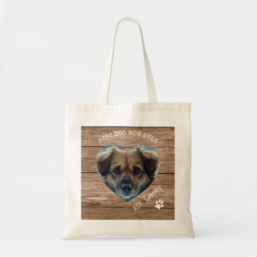 Rustic Best Dog Mam Ever Foto & Paw Print Tote Bag (Voorkant)