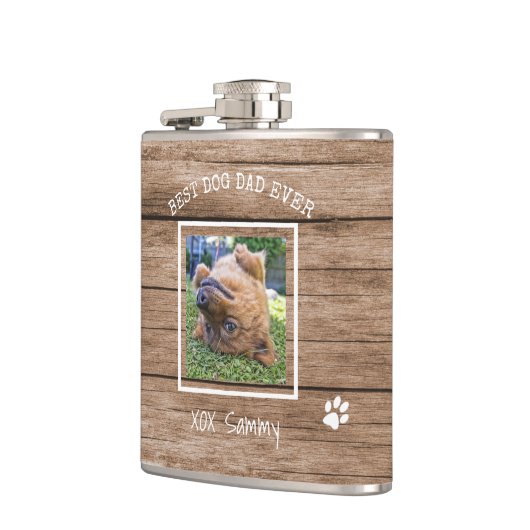 Rustic Best Dog Pap Ever Foto gepersonaliseerd Heupfles (Links)
