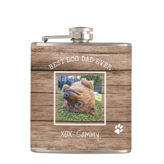 Rustic Best Dog Pap Ever Foto gepersonaliseerd Heupfles (Voorkant)