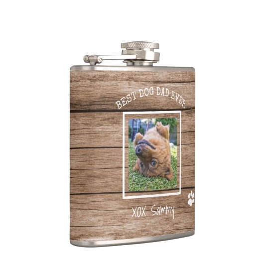 Rustic Best Dog Pap Ever Foto gepersonaliseerd Heupfles (Rechts)