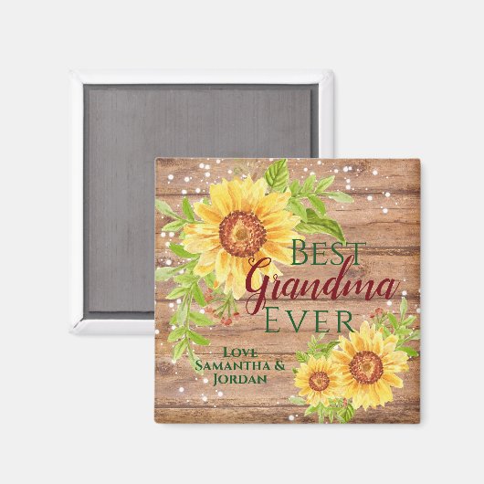 Rustic Best Grandma Ever Floral Sunflower Magneet (Voorkant / Achterkant)