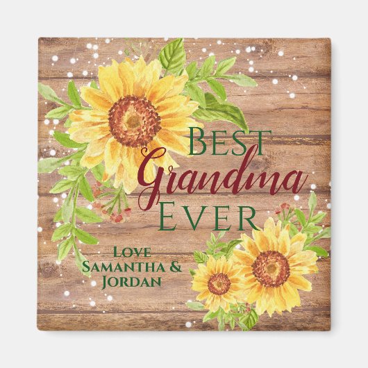 Rustic Best Grandma Ever Floral Sunflower Magneet (Voorkant)