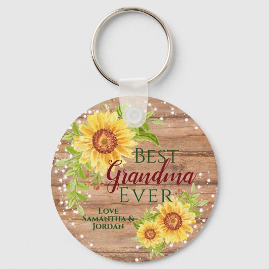 Rustic Best Grandma Ever Floral Sunflower Sleutelhanger (Voorkant)