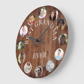 Rustic Best Grandma Ever Photo Collage Wood Grote Klok (Hoek)