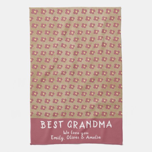 Rustic Best Grandma Red Flower Pattern Theedoek (Verticaal)
