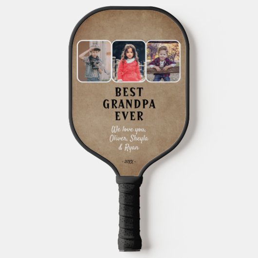 Rustic Best Grandpa Ever Grandchildren 3 Foto Coll Pickleball Paddle (Voorkant)