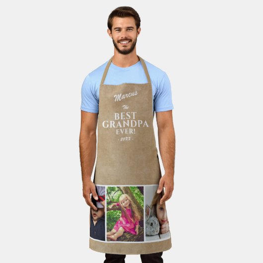 Rustic Best Grandpa Ever Keepslag 3 Foto Schort (Gedragen)