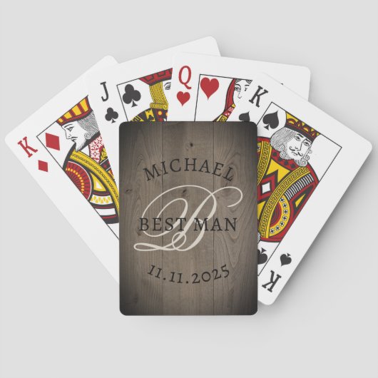 Rustic Best Man Monogram Pokerkaarten (Achterkant)