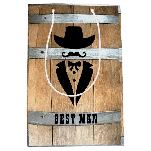 Rustic Best Man Whiskey Barrel Medium Cadeauzakje (Voorkant)