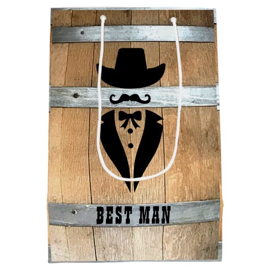 Rustic Best Man Whiskey Barrel Medium Cadeauzakje (Achterkant)