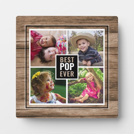Rustic Best Pop op opa 4 Foto collage Fotoplaat (Voorkant)