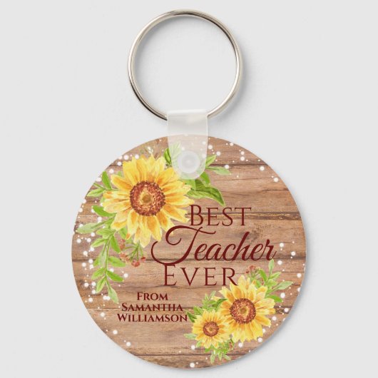 Rustic Best Teacher Ever Floral Sunflower Sleutelh Sleutelhanger (Voorkant)