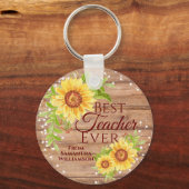 Rustic Best Teacher Ever Floral Sunflower Sleutelh Sleutelhanger (Voorkant)