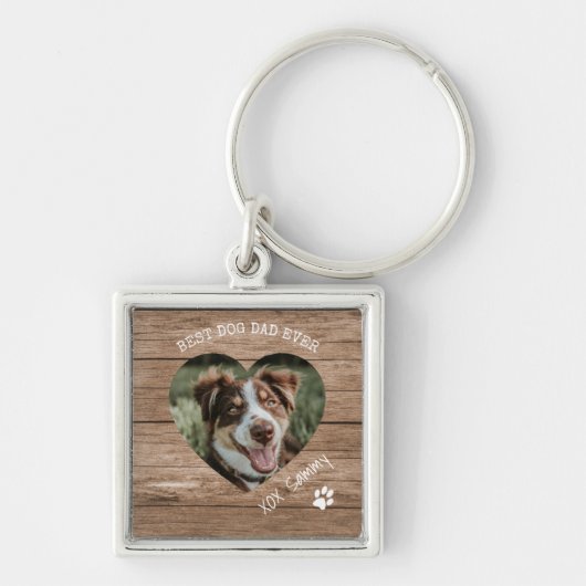 Rustic Beste Hond Papa Ooit| Hart Huisdier Foto Sleutelhanger (Voorkant)