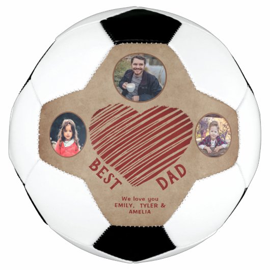 Rustic Beste Papa Hart Vaderdag 3 Foto's  Voetbal (Voorkant)
