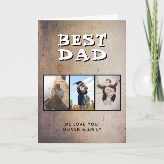 Rustic Beste Papa Vaderdag 3 Foto Feestdagen Kaart (Voorkant)