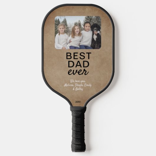 Rustic Beste vader ooit kinderen Foto Keepslag Pickleball Paddle (Voorkant)