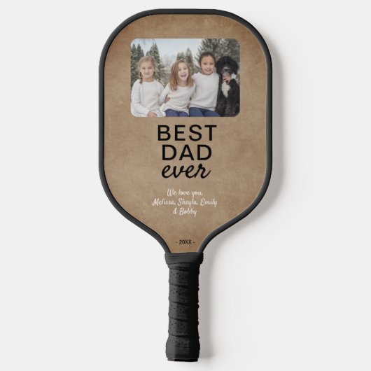 Rustic Beste vader ooit kinderen Foto Keepslag Pickleball Paddle (Achterkant)