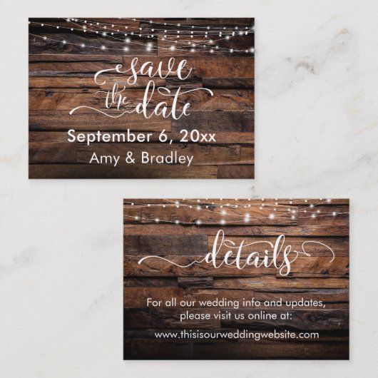 Rustic Bewaar de datum + Details Behuizing Kaarten Visitekaartje (Voorkant / Achterkant)