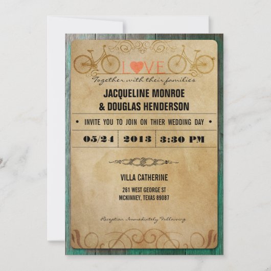 Rustic Bicycle Wedding Invitations Kaart (Voorkant)