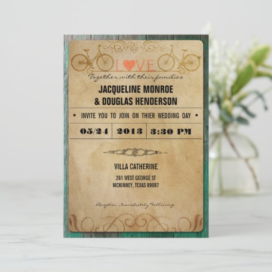  Rustic Bicycle Wedding Invitations Kaart (Staand voorkant)