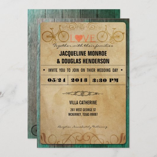 Rustic Bicycle Wedding Invitations Kaart (Voorkant / Achterkant)