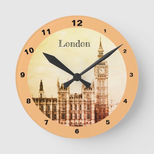 Rustic Big Ben Clock & London - Westminster Ronde Klok (Voorkant)