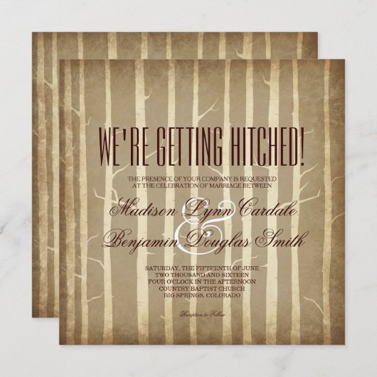 Rustic Birch Aspen Trees Fall Wedding Invitations Kaart (Voorkant / Achterkant)