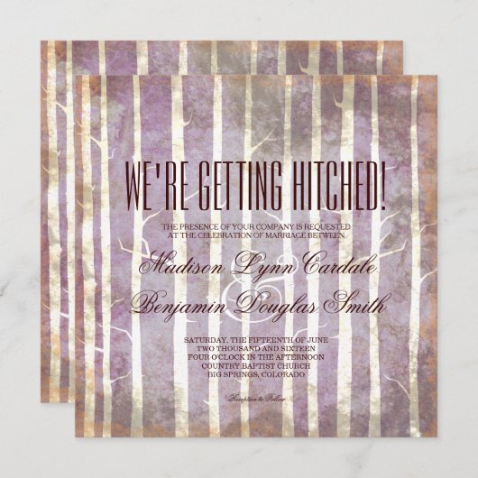 Rustic Birch Aspen Trees Fall Wedding Invitations Kaart (Voorkant / Achterkant)