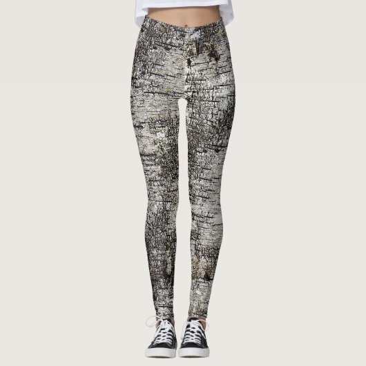 Rustic Birch Bark Distressed Cracked Pattern Leggings (Voorkant)