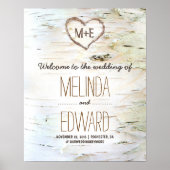 Rustic Birch Bark Heart Wedding Welcome Sign Poster (Voorkant)