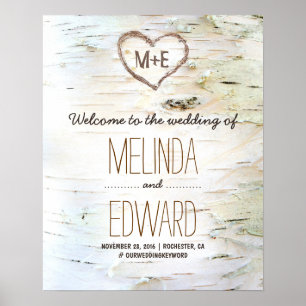 Rustic Birch Bark Heart Wedding Welcome Sign Poster