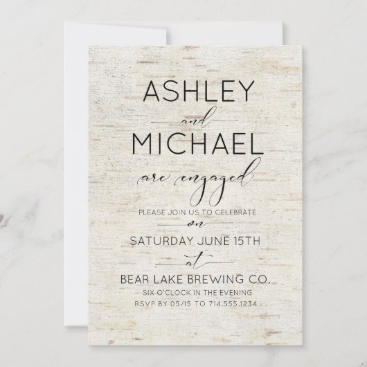 Rustic Birch Bark Typography Engagement Party Kaart (Voorkant)