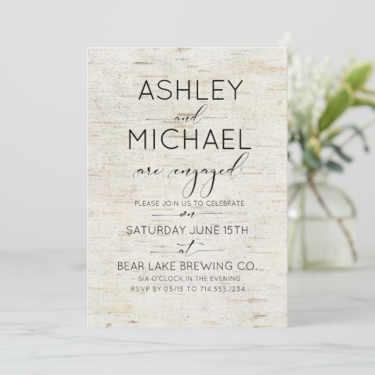 Rustic Birch Bark Typography Engagement Party Kaart (Staand voorkant)