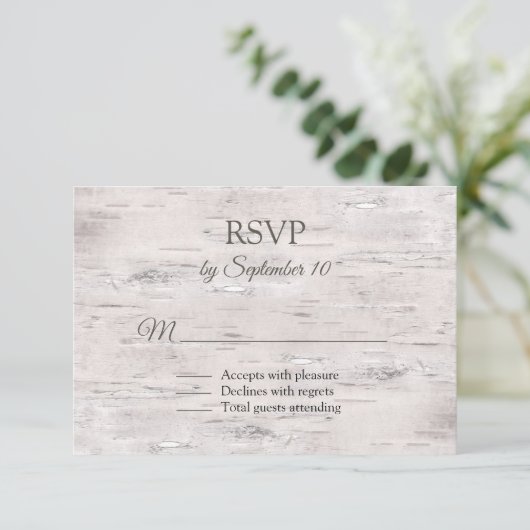 Rustic Birch Bark Wedding RSVP Kaartje (Staand voorkant)