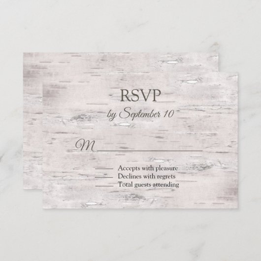 Rustic Birch Bark Wedding RSVP Kaartje (Voorkant / Achterkant)