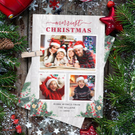 Rustic Birch Mistletoe Merriest Kerstmis 3 Foto Feestdagenkaart