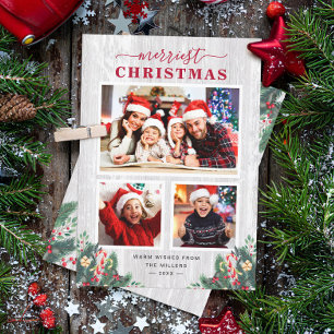Rustic Birch Mistletoe Merriest Kerstmis 3 Foto Feestdagenkaart