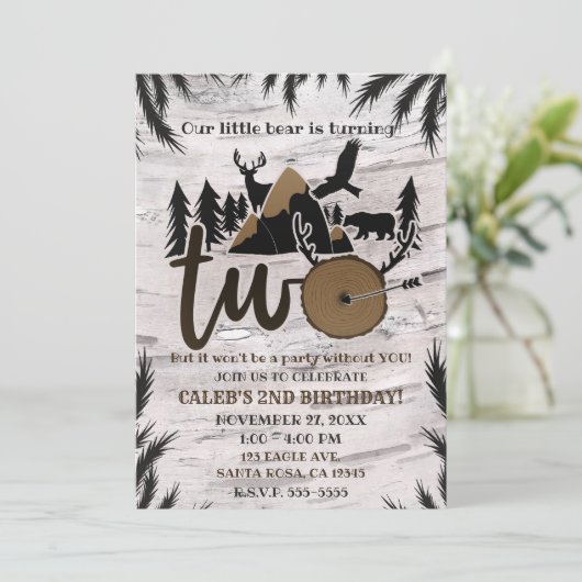 Rustic Birch Outdoor Wilderness TWO 2e verjaardag Kaart (Staand voorkant)