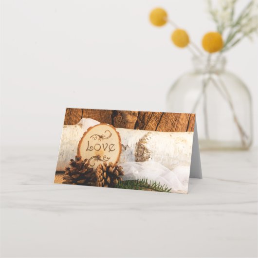 Rustic Birch Tree and Barn Wood Wedding Plaatskaartje (Voorkant)